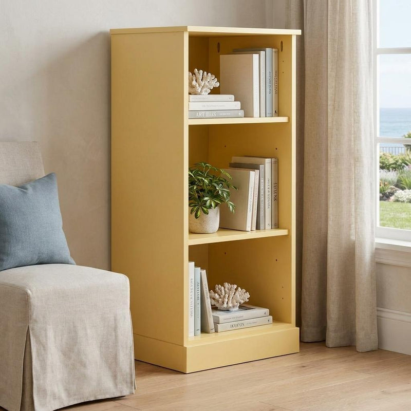 Solid Wood Adjustable Three Tier Library Bookcase - Yellow