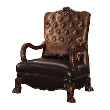 Load image into Gallery viewer, Velvet Tufted Arm Chair And Toss Pillow - Golden Brown And Mahogany
