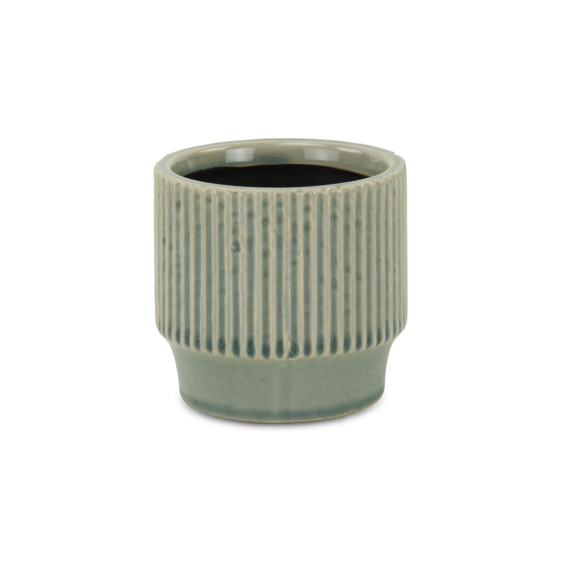 Striped Round Pot Planter (487451) - Green
