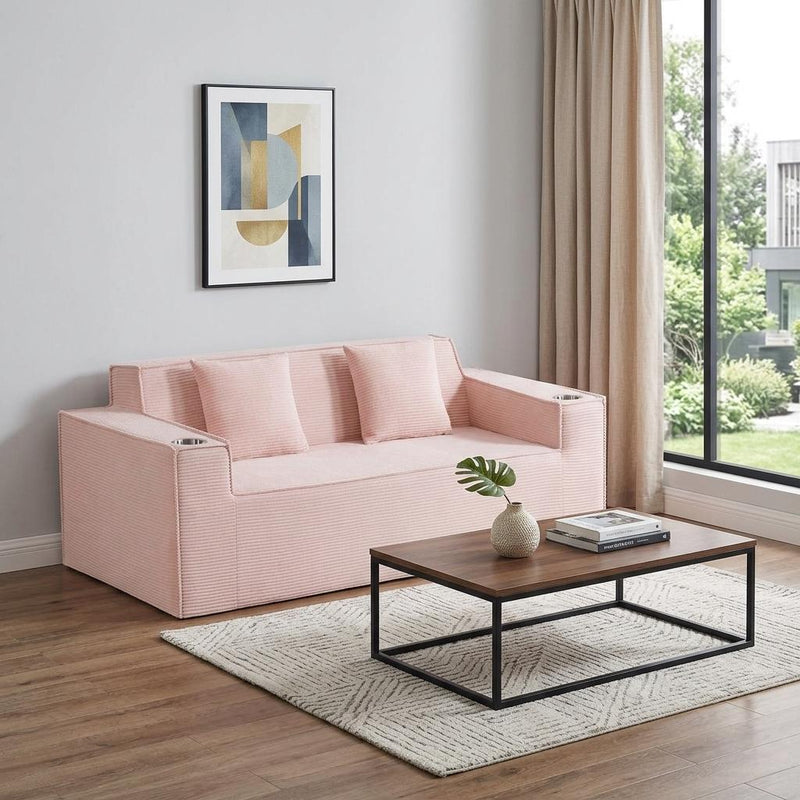 Corduroy Loveseat And Toss Pillows - Pink