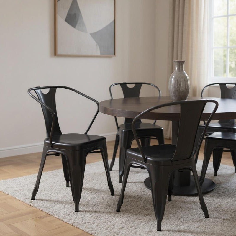 Metal Partially Open Back Dining Arm Chairs (Set of 4) - Black