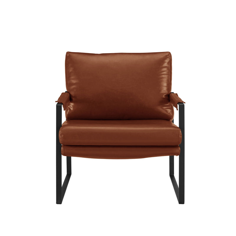 Faux Leather And Black Arm Chair 27" - Dark Brown