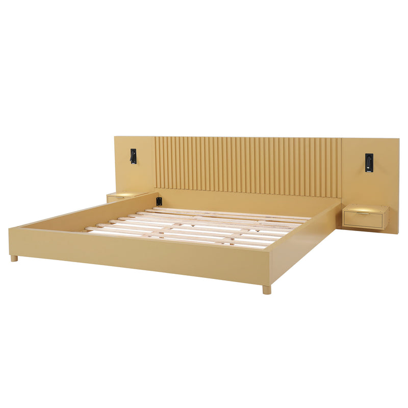 Platform Bed Frame With Built In Nightstands & Reading Lights