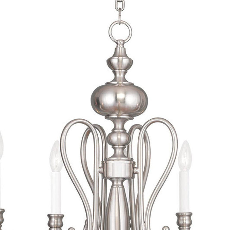 22'' Five Light Metal Dimmable Chandelier With Shades - Nickel / Pearl Silver