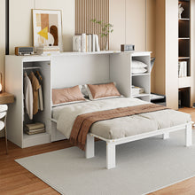 Load image into Gallery viewer, Twin Size Murphy Bed With Bedside Shelves And Wardrobe - White
