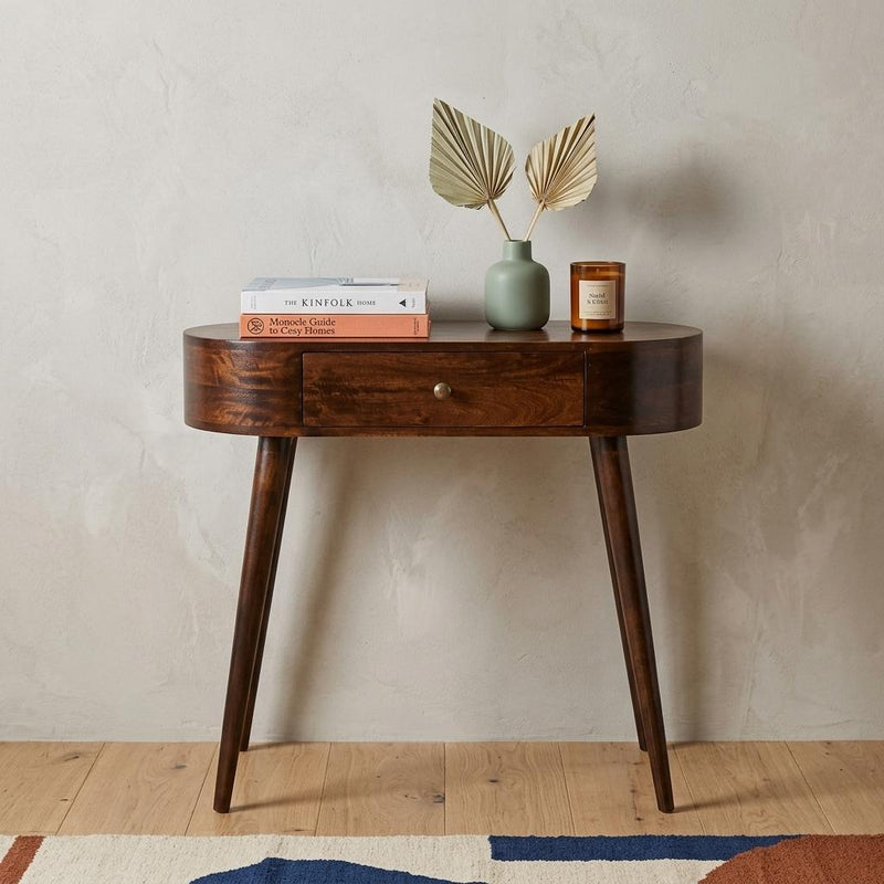 Oval Console Table With Drawer - Walnut