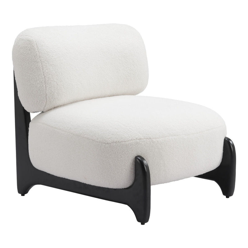 30" Sherpa And Upholstered Side Chair - White / Black