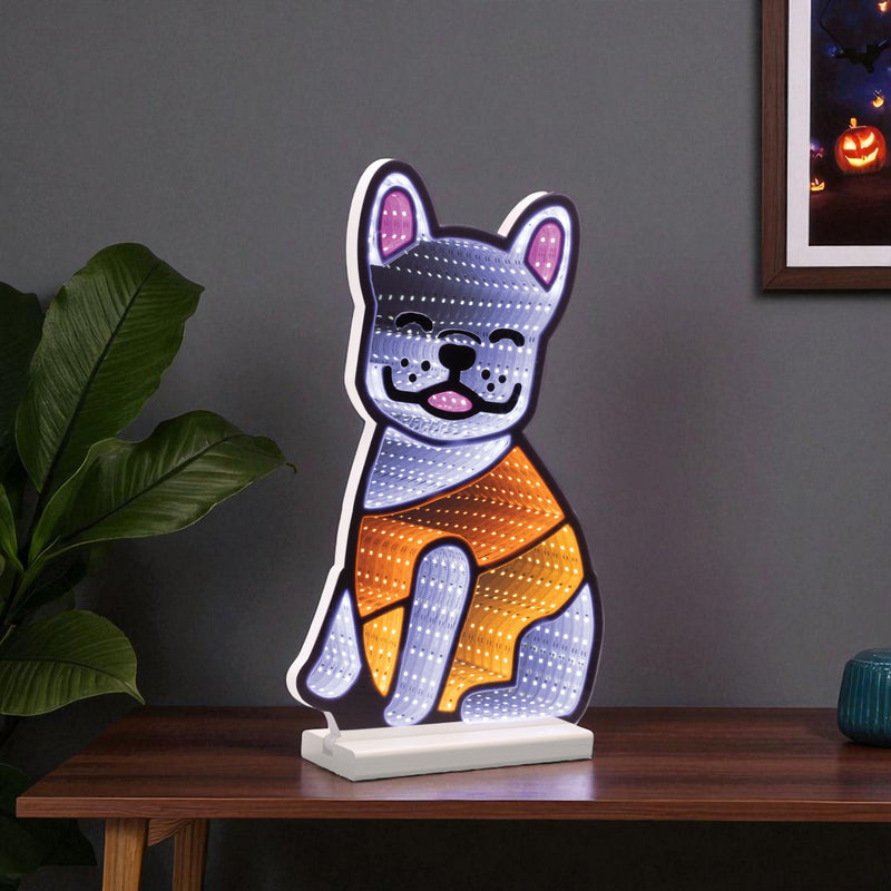 Dog Tabletop Sign With LED - White / Orange