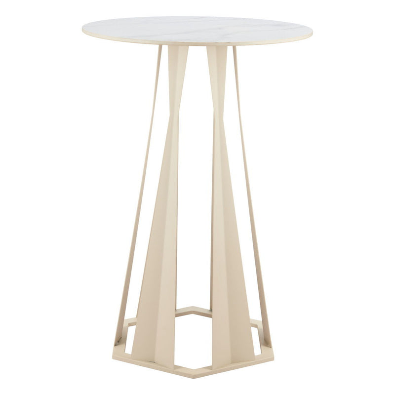 Faux Marble Rounded Bar Table - White