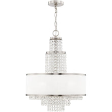 Load image into Gallery viewer, Five Light Metal Dimmable Chandelier With Shades - Nickel / Clear / Off White
