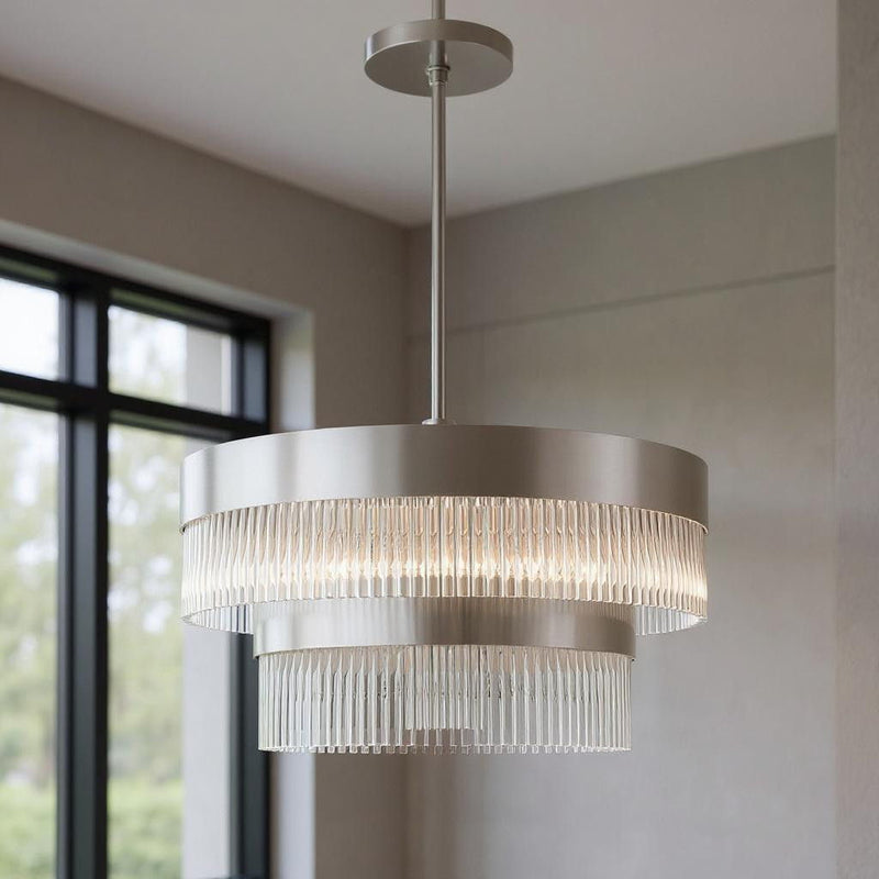 24" Seven Light Dimmable Chandelier With Shades - Nickel