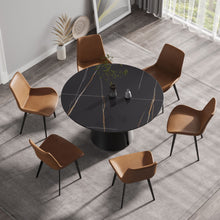 Load image into Gallery viewer, Round Modern Artificial Stone Carbon Steel Base Dining Table, Can Accommodate 6 People - Black
