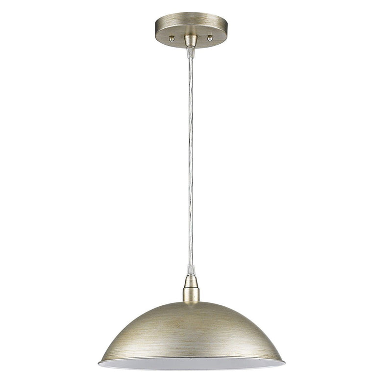 Metal Hanging Light With Dome Shade - Silver