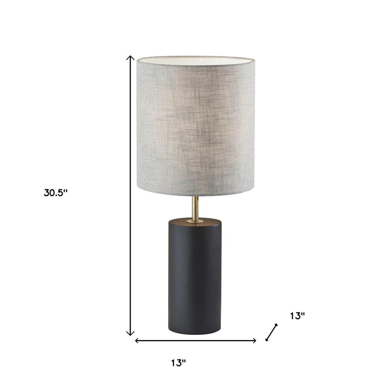 Wood Circular Block Table Lamp - Black