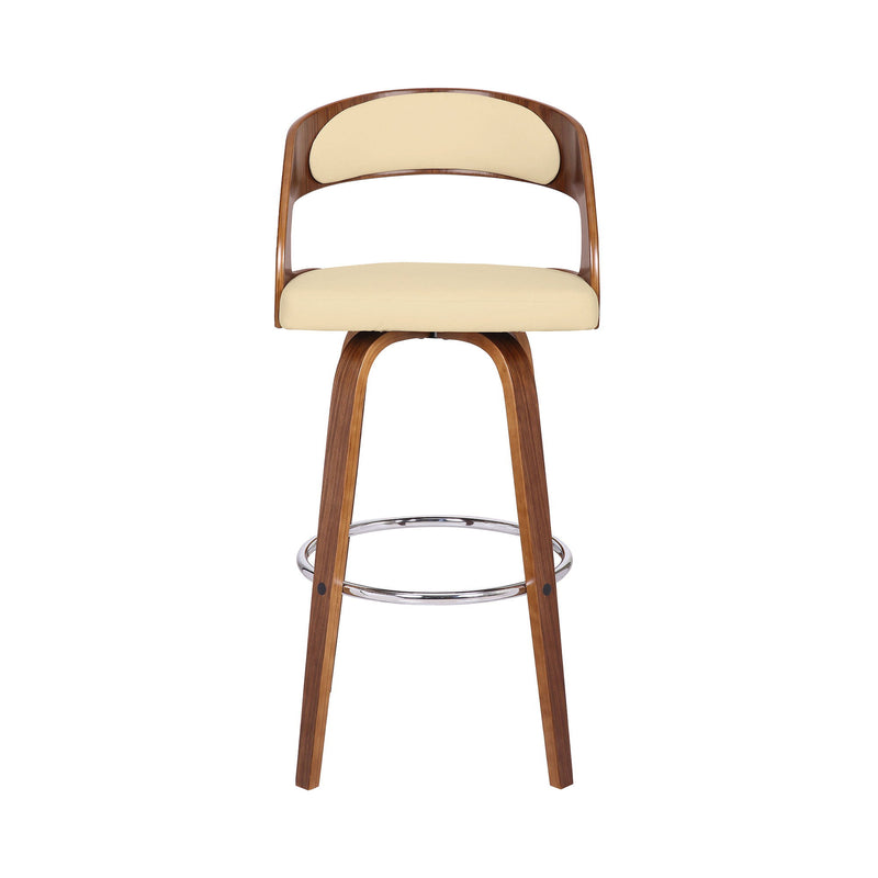 30" Fabric And Iron Low Back Bar Height Swivel Bar Chair - Cream And Brown