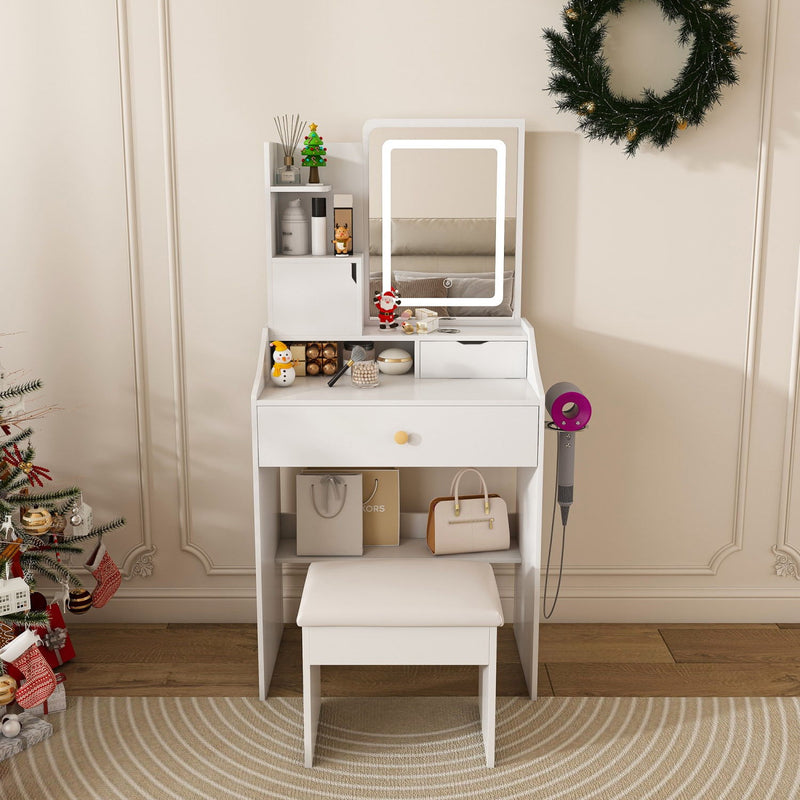 43" Wood Lighted Vanity Two Drawer Dresser - White