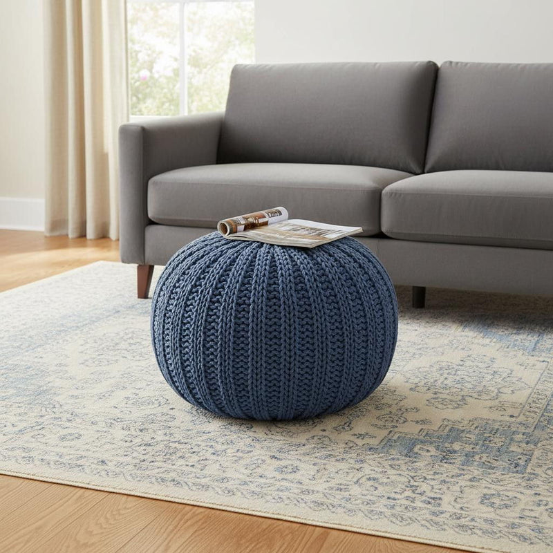 Cotton Round Ottoman 20" - Blue