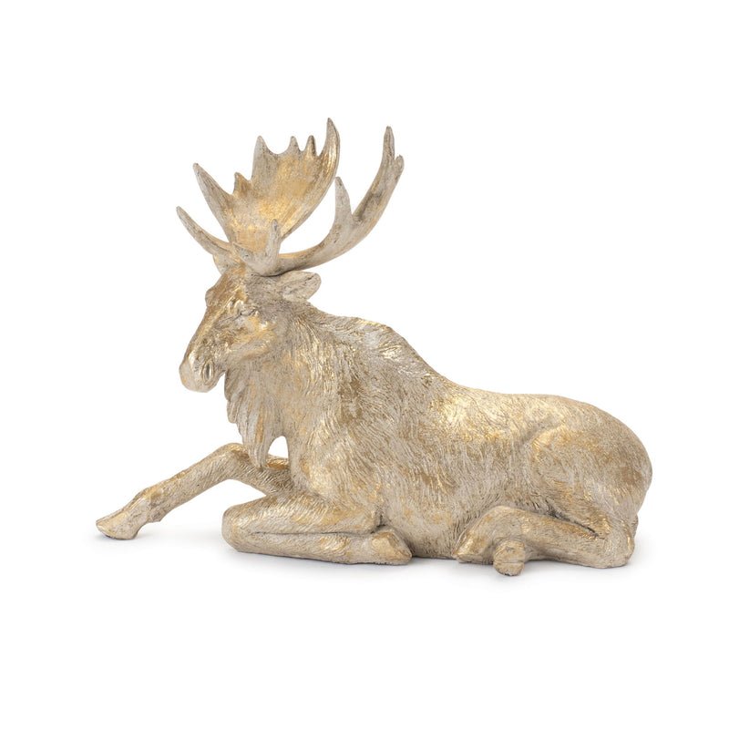 Poly Moose Christmas Figurine (Set of 2) - Gold / Beige