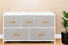 Load image into Gallery viewer, Steel And Fabric Five Drawer Dresser - White / Gray
