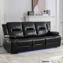 Load image into Gallery viewer, 3 Seater Home Theater Recliner Manual Recliner Chair With A LED Light Strip Two Built-In Cup Holders For Living Room
