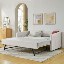 Load image into Gallery viewer, Upholstered Daybed With Trundle With Vertical Stripes

