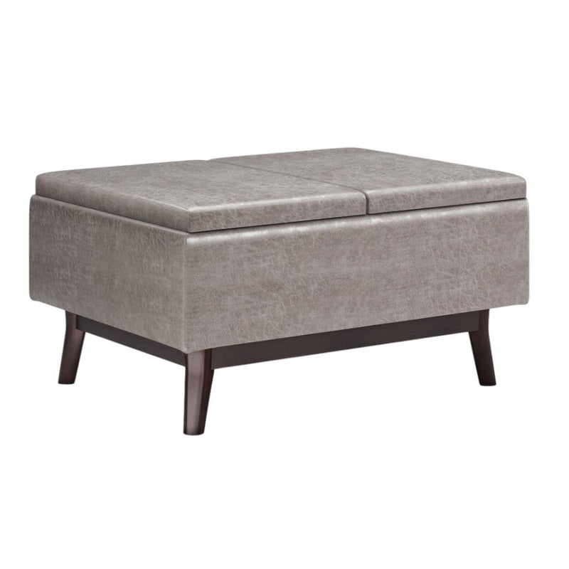 34" Leather Cocktail Ottoman With Storage - Gray / Dark Brown