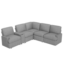 Load image into Gallery viewer, 104&#39;&#39; Power Recliner Corner Sofa Home Theater Reclining Sofa Sectional Couches with Storage Box, Cup Holders, USB Ports and Power Socket for Living Room, Grey
