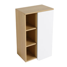 Load image into Gallery viewer, Wall Mounted Bathroom Side Cabinet, Single Door With 3 Tier Open Shelves - Black / Light Oak / White
