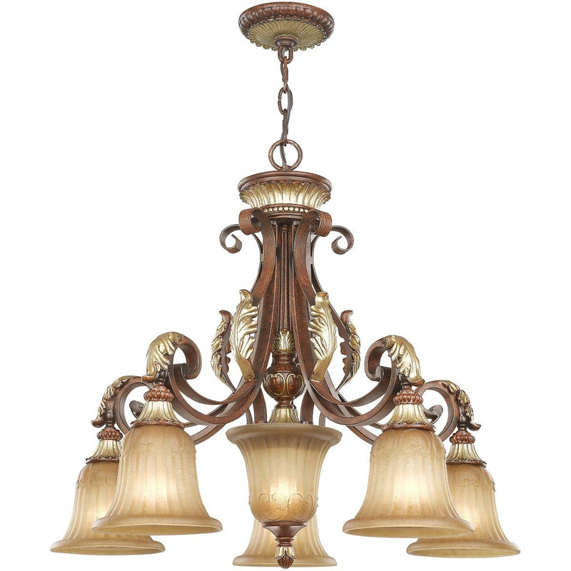25" 6 Light Dimmable Chandelier With Shades - Bronze