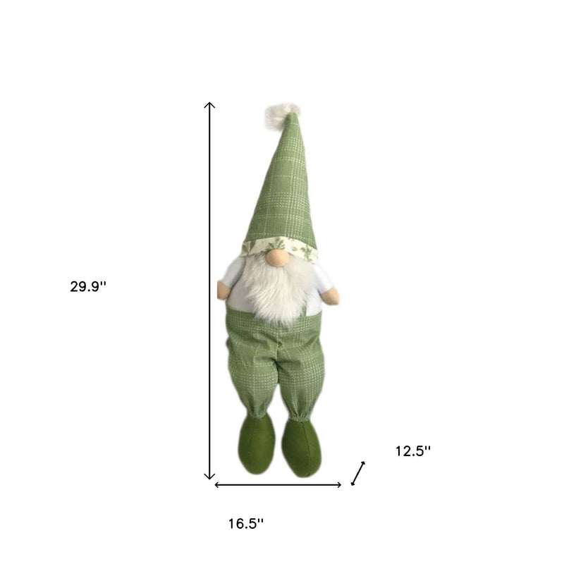 Fabric Christmas Standing Gnome Tabletop Sculpture (493008) - Green / White