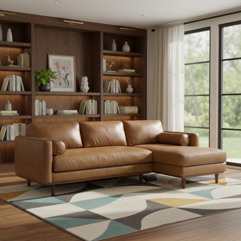 Mid-Century Leather Sofa - Brown
