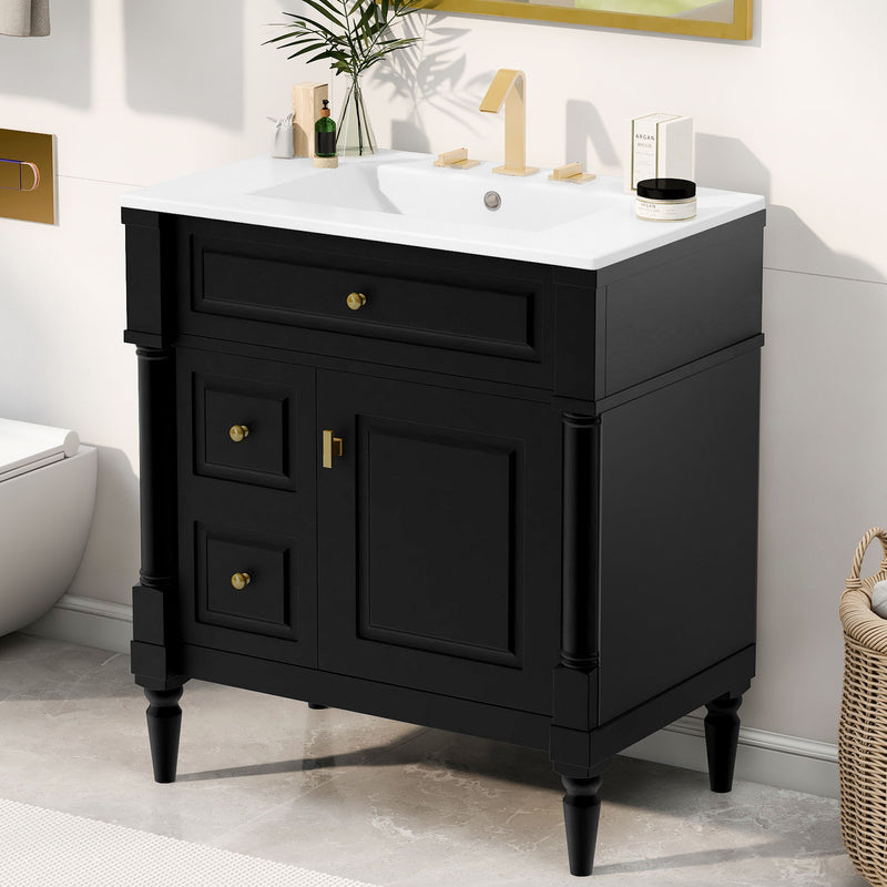 Modern Bathroom Vanity With Sink, Freestanding Cabinet With Flip Drawer & Adjustable Shelf