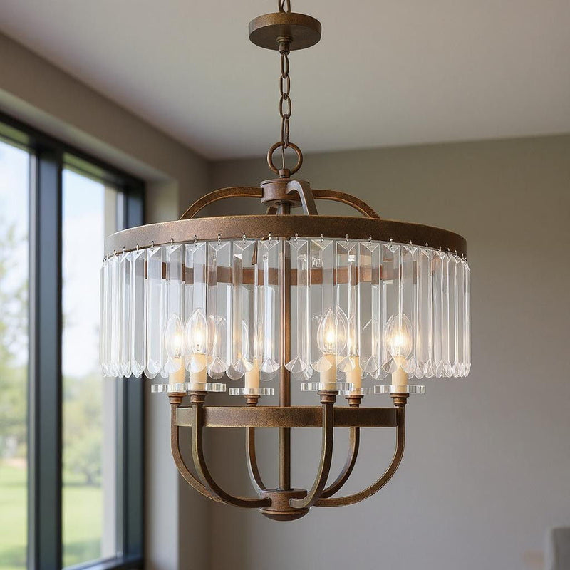 25'' Six Light Dimmable Chandelier With Shades - Bronze