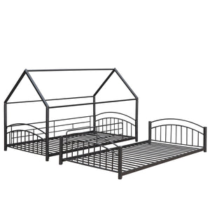 Twin Over Twin Metal Bunk Bed With Slide,Kids House Bed Black+Red