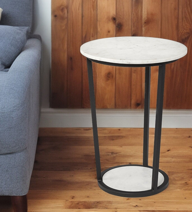 Marble End Table - Black And White
