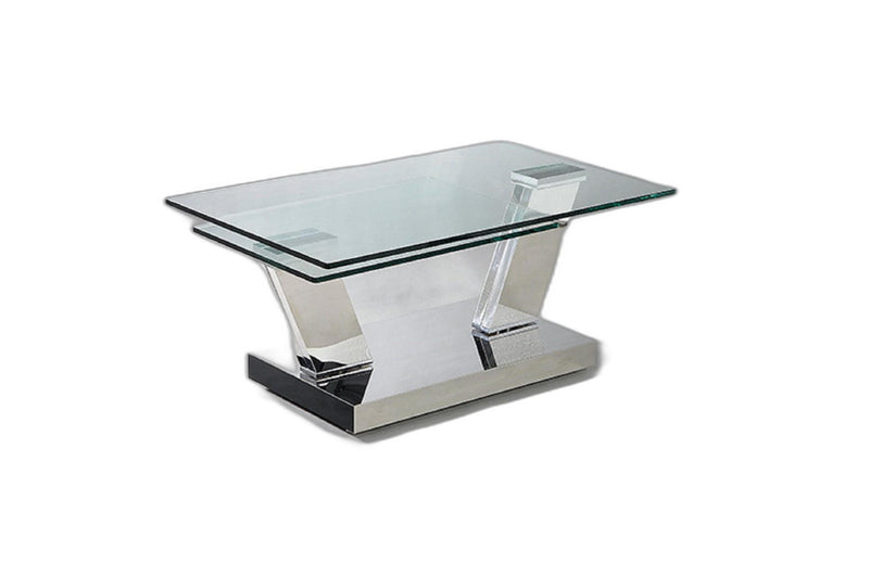 32" Glass And Stainless Steel Floor Shelf Coffee Table - Clear And Silver