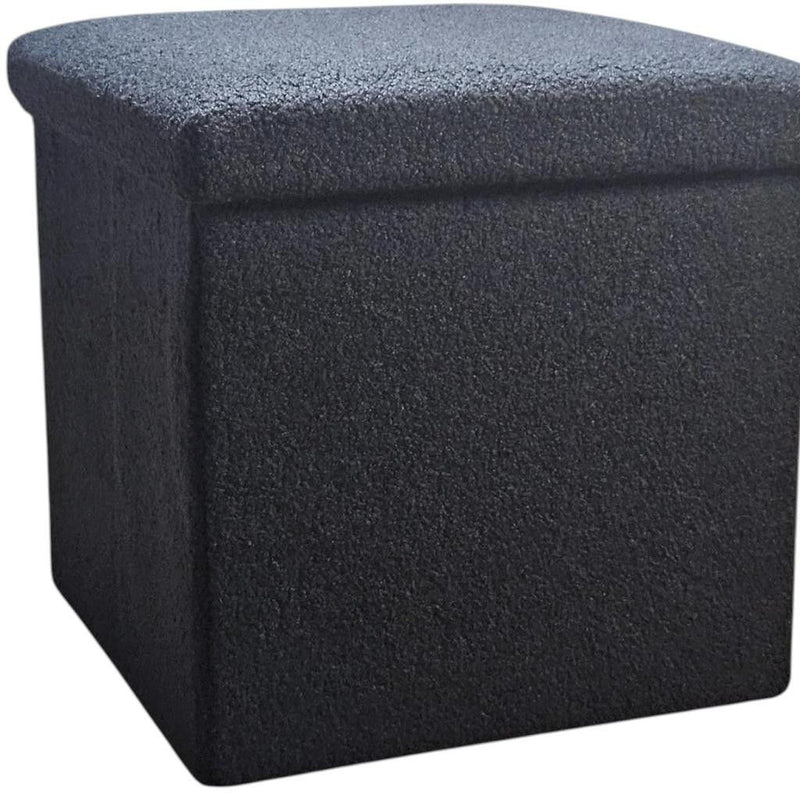 15" Boucle Cube Storage Ottoman - Black
