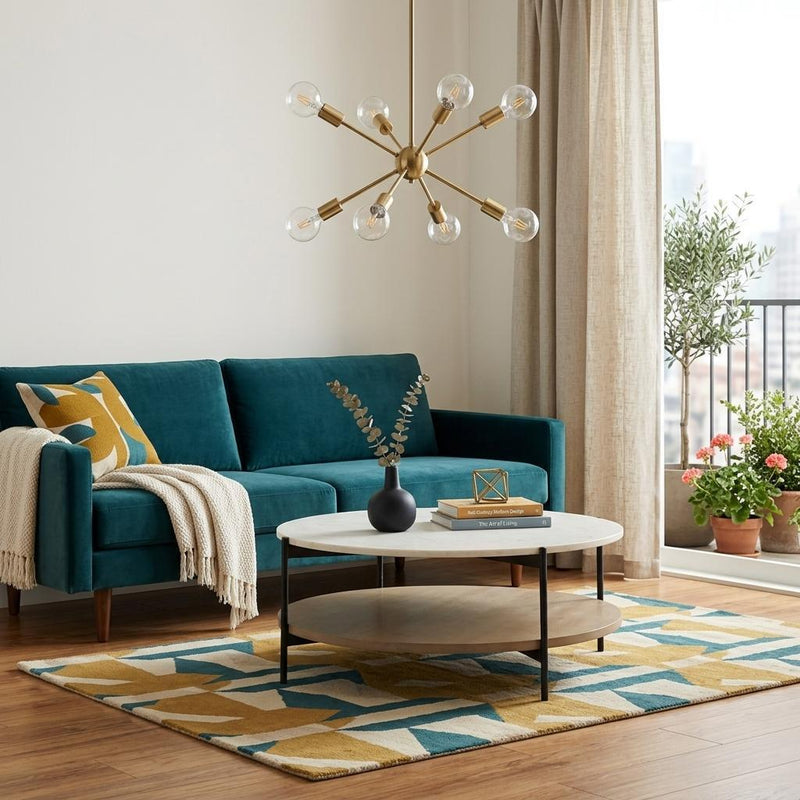 Round Coffee Table (727806) - White / Brown / Stone