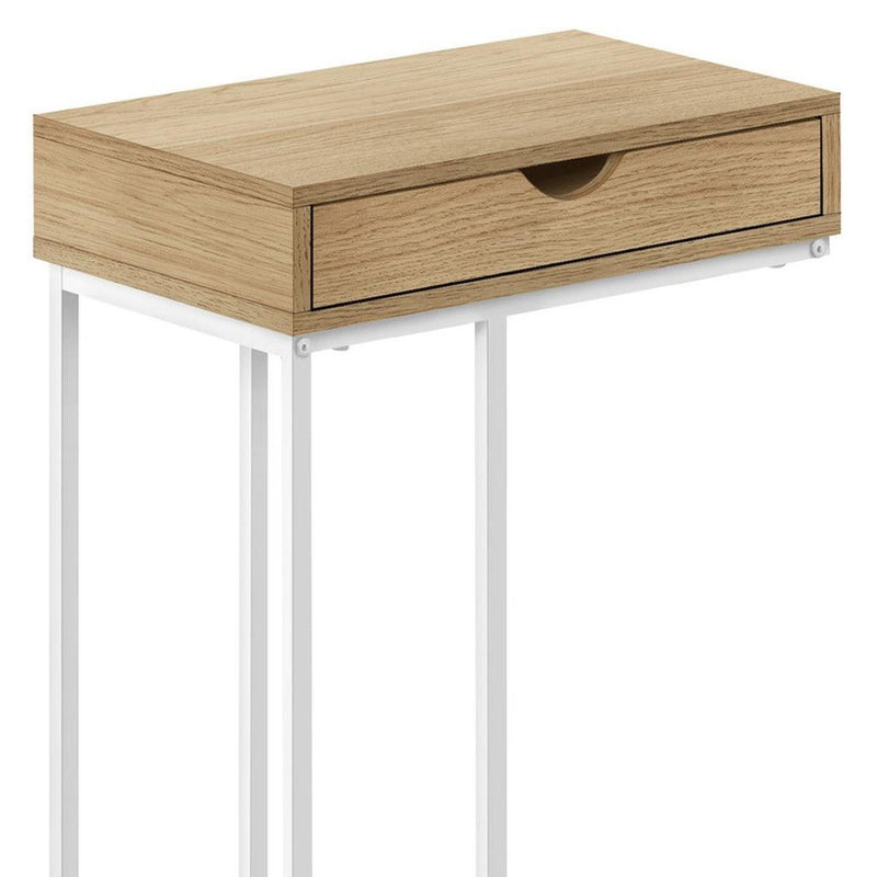 Laminate And Iron End Table With Drawer - Natural And White