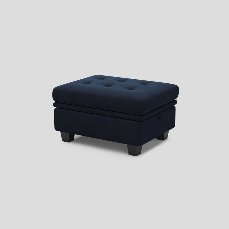 Velvet Tufted Storage Ottoman - Blue / Black