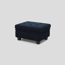 Load image into Gallery viewer, Velvet Tufted Storage Ottoman - Blue / Black
