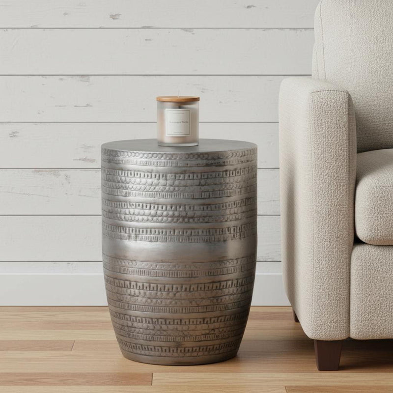 Bohemian Metal Round End Table - Silver