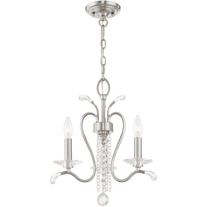 18" Three Light Metal Dimmable Chandelier With Shades - Nickel / Clear