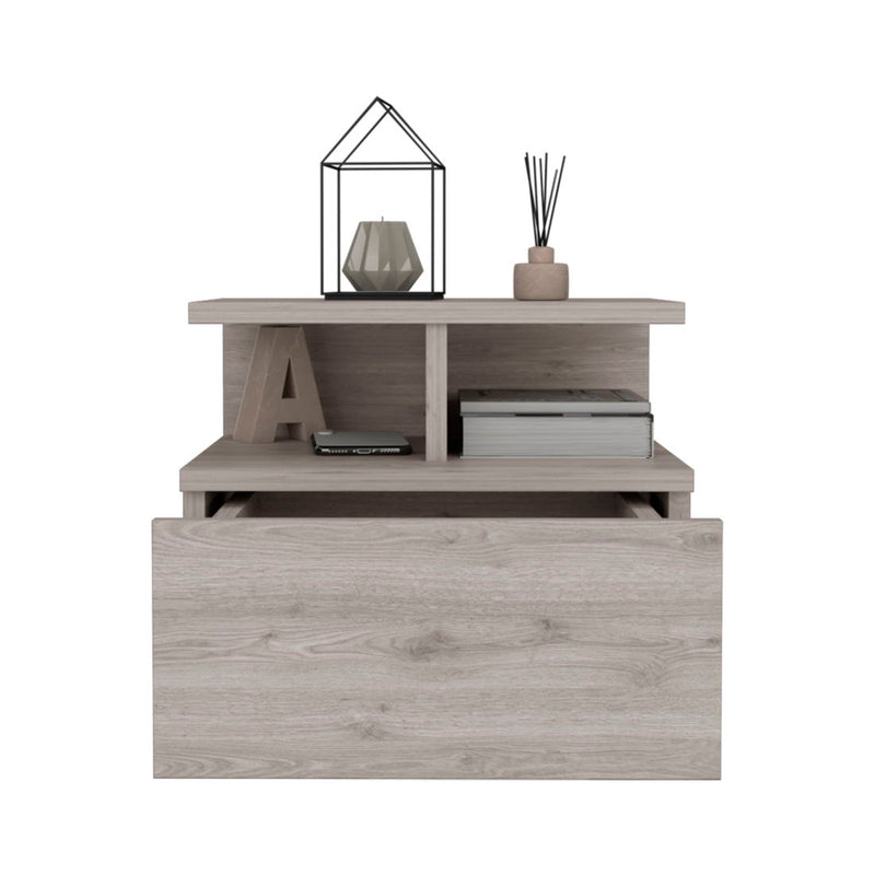 12" One Drawer Faux Wood Nightstand - Light Gray