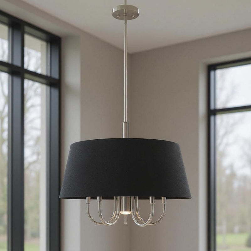 22'' Six-Light Dimmable Chandelier With Shades - Nickel