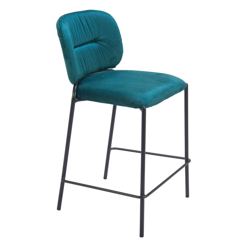 25" Velvet And Steel Counter Height Bar Chairs (Set of 2) - Black / Green