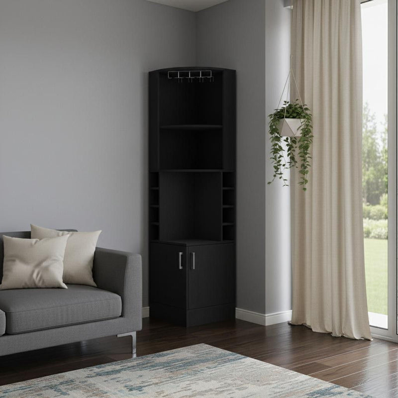 18" Wood Corner Bar Cabinet With Two Doors - Black