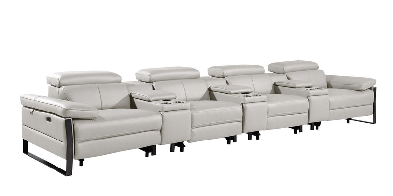 Top Grain Leather Reclining Metal USB Sofa (720349) - Light Gray