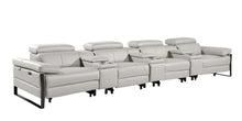 Load image into Gallery viewer, Top Grain Leather Reclining Metal USB Sofa (720349) - Light Gray
