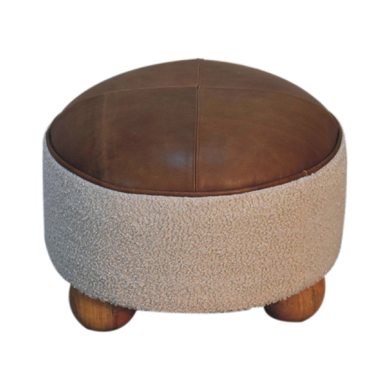 Boucle Round Footstool (719525) - Cream / Brown